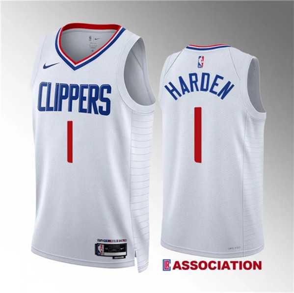 Men%27s Los Angeles Clippers #1 James Harden White Association Edition Stitched Jersey Dzhi->los angeles clippers->NBA Jersey